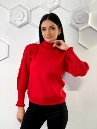 Светр жіночий червоний Stabil з ажурними рукавами