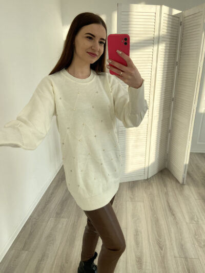 Светр жіночий білий Rosalie з камінцями
